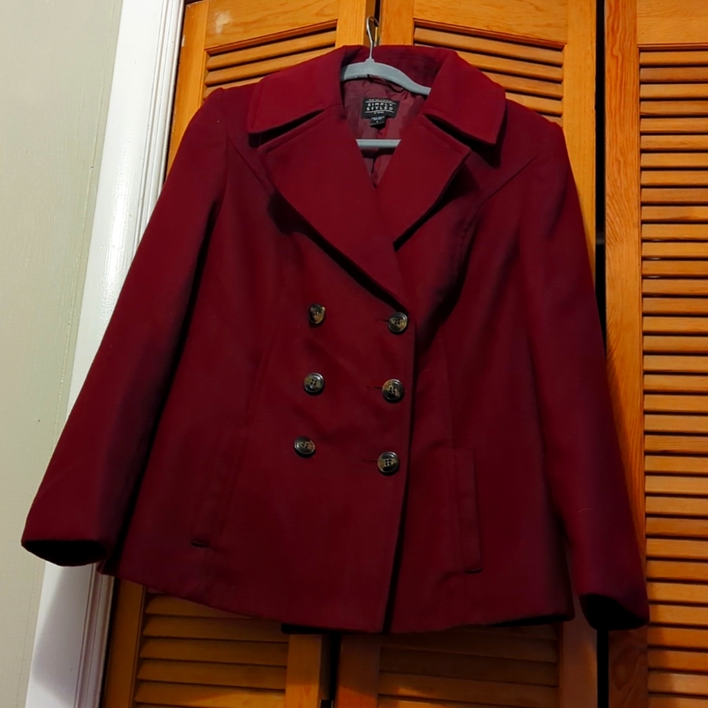 Burgundy pea coat made by Sears. Sz Large. Pea coat